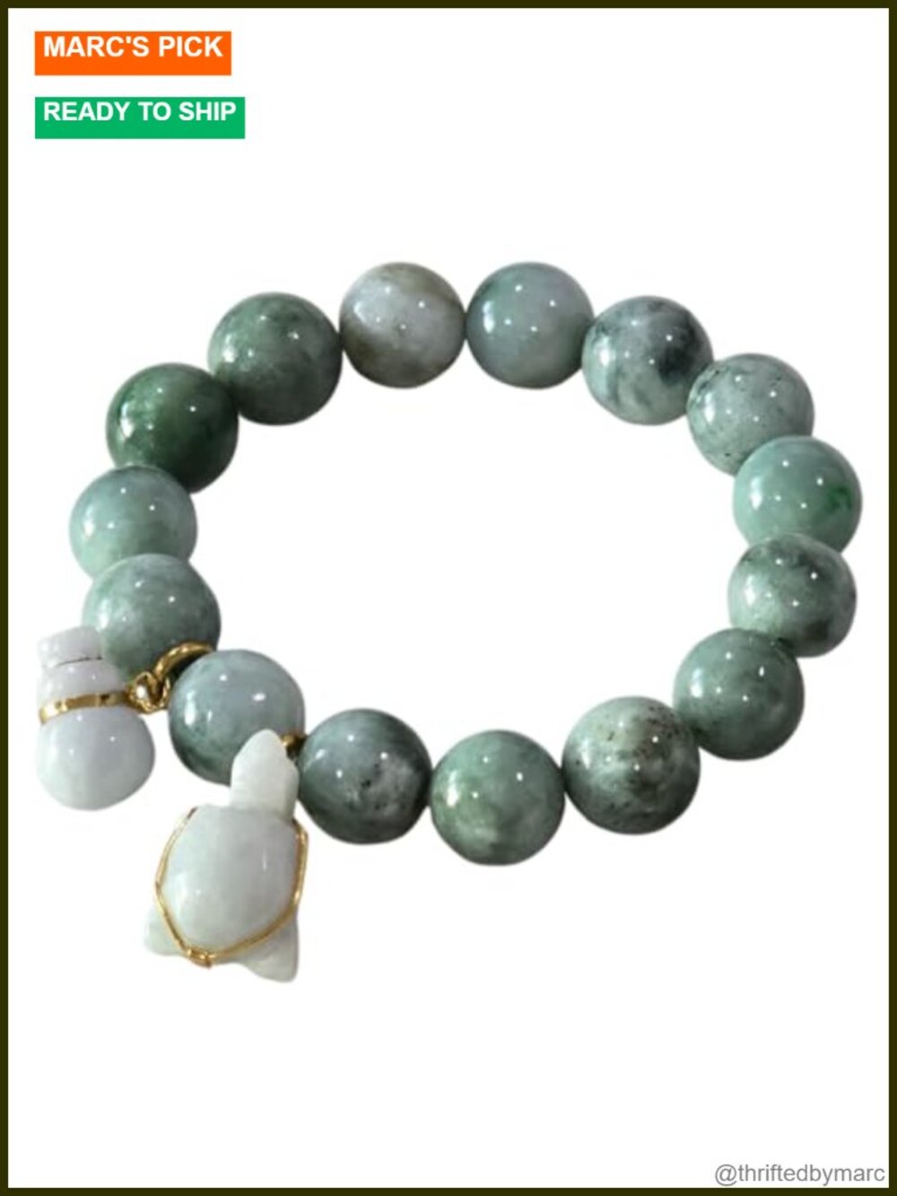 Natural Green Jade Charm Bracelet Turtle Gourd Feng Shui Red Heart Gift Box